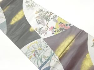 引箔花々に雲模様袋帯